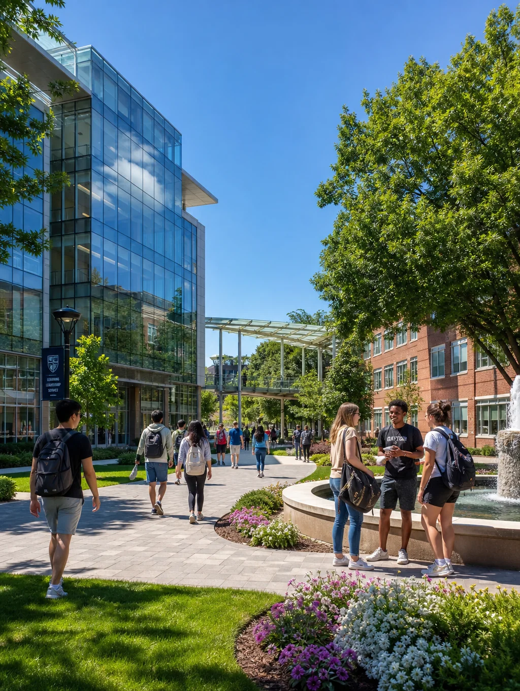 Students walking through a prestigious university campus